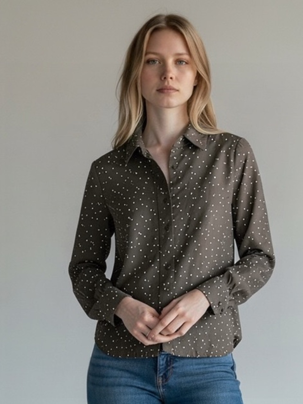 Mossimo Supply Co. Black Button-Up Jacket with White Dot Print